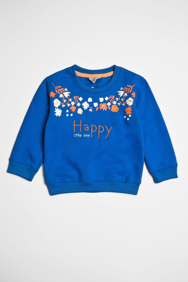 Elo Kid's Floral Printed Happy Little One Fleece Sweat Shirt Blue