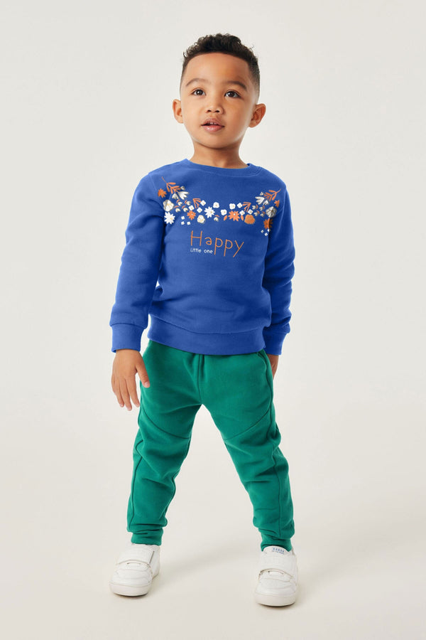 elo Kid's Floral Printed Happy Little One Fleece Sweat Shirt Blue