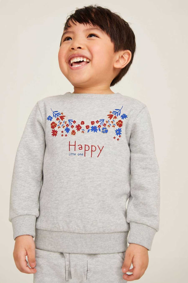 elo Kid's Floral Printed Happy Little One Minor Fault Fleece Sweat Shirt Heather Grey