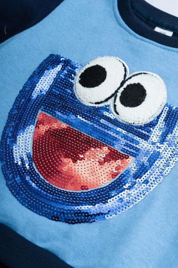 Elo Kid's Maamba Monster Sequin Fleece Sweat Shirt Navy & Sky