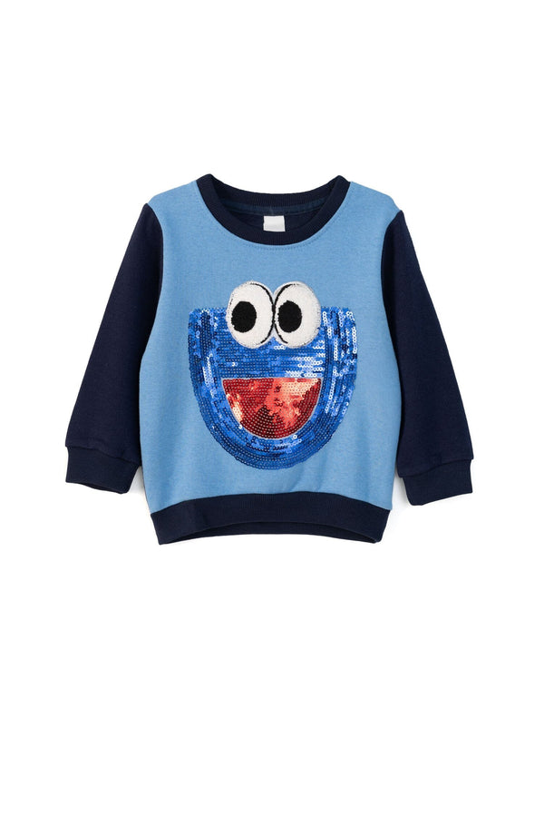 elo Kid's Maamba Monster Sequin Fleece Sweat Shirt Navy & Sky