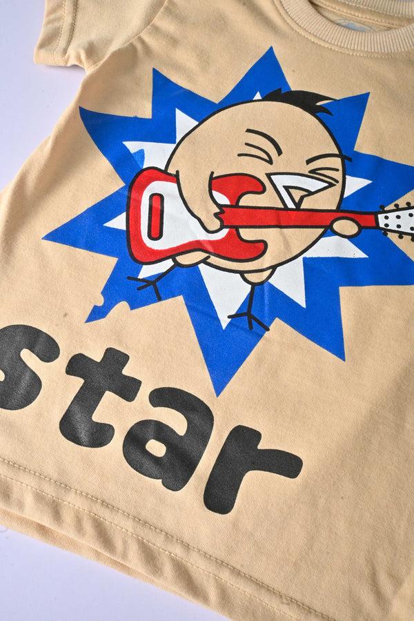 Elo Kid's Molo Star Printed Short Sleeve Tee Shirt Beige