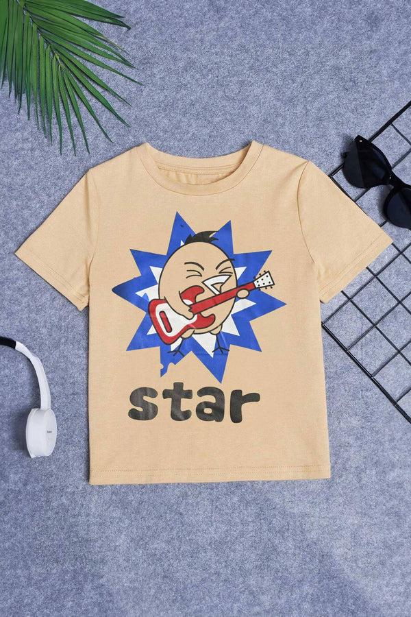 elo Kid's Molo Star Printed Short Sleeve Tee Shirt Beige