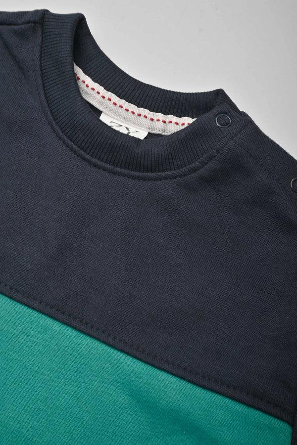 Elo Kid's Shoulder Panel Terry Sweat Shirt Navy & Aqua Green