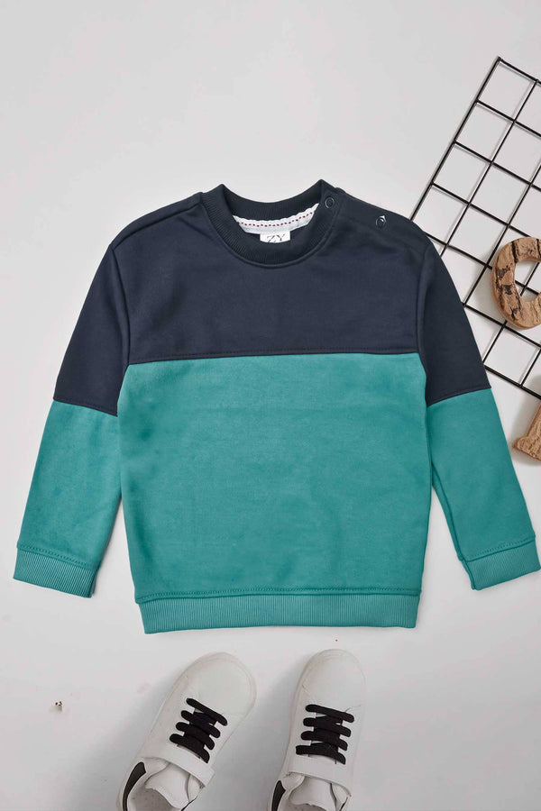 elo Kid's Shoulder Panel Terry Sweat Shirt Navy & Aqua Green