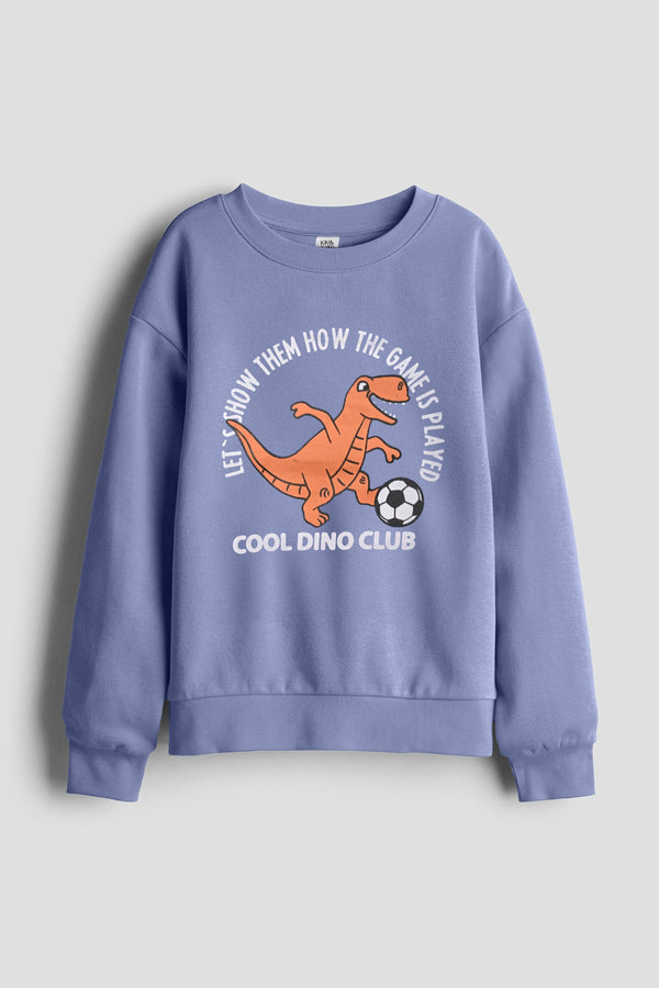 Elo Kiki & Koko Boy's Cool Dino Club Printed Fleece Sweat Shirt Powder Blue