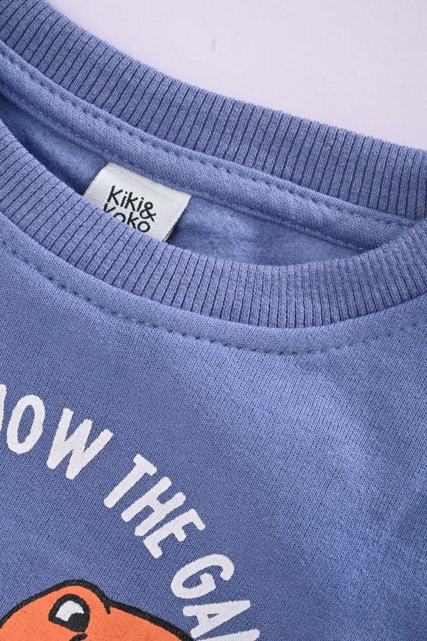 Elo Kiki & Koko Boy's Cool Dino Club Printed Fleece Sweat Shirt Powder Blue