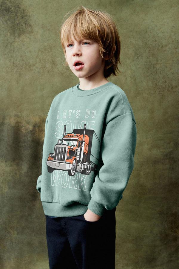 elo Kiki & Koko Boy's Let's Do Some Work Printed Fleece Sweat Shirt Mint Green