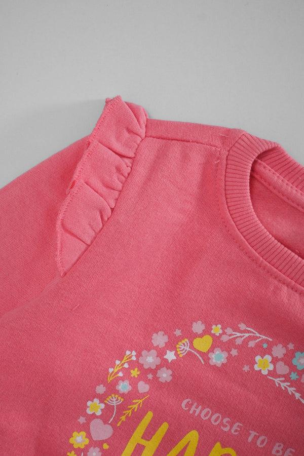 Elo Kiki & Koko Girl's Choose To Be Happy Printed Fleece Sweat Shirt Pink