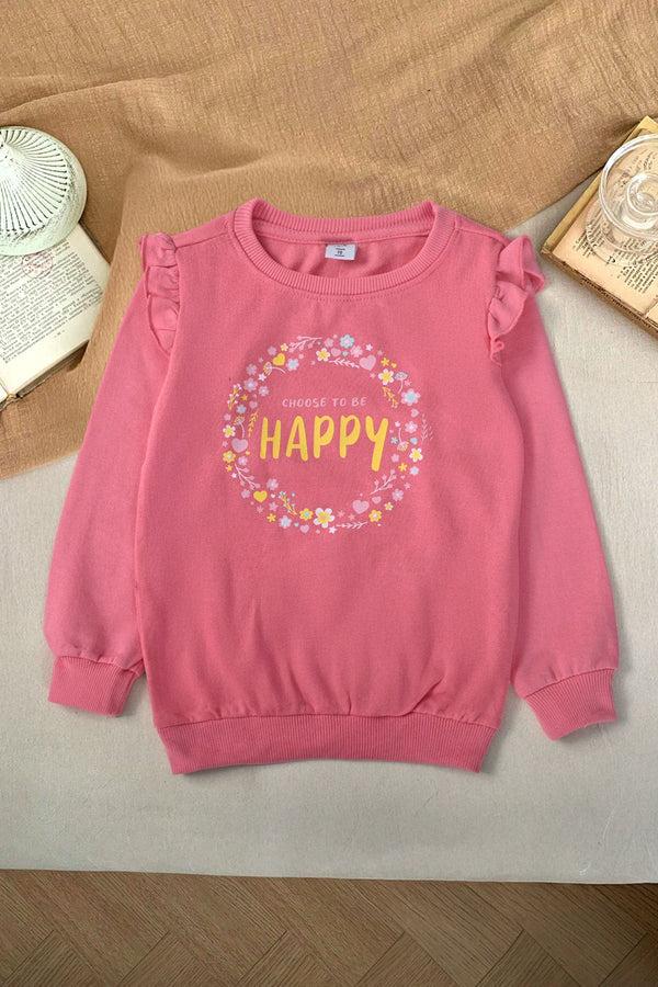 elo Kiki & Koko Girl's Choose To Be Happy Printed Fleece Sweat Shirt Pink