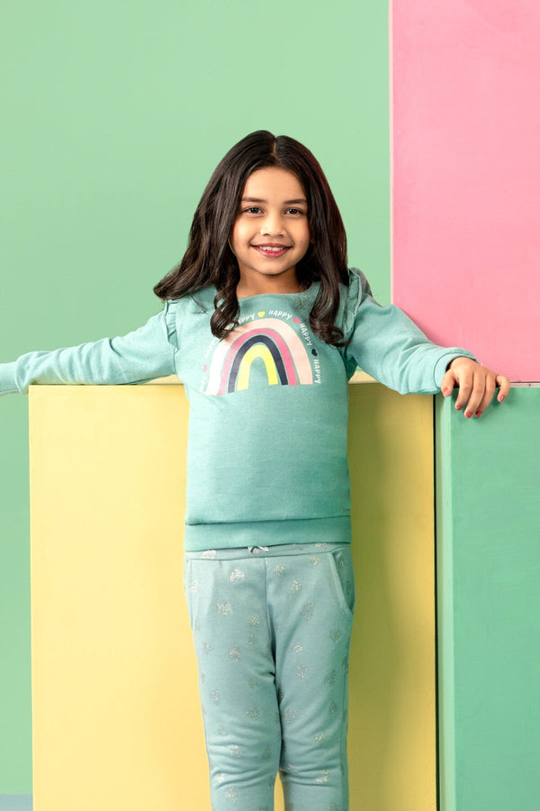 Elo Kiki & Koko Girl's Rainbow Printed Fleece Sweat Shirt Mint Green