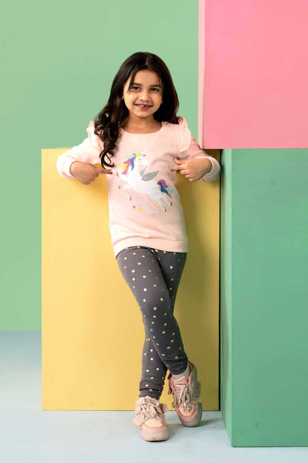 Elo Kiki & Koko Girl's Unicorn Printed Fleece Sweat Shirt Powder Pink