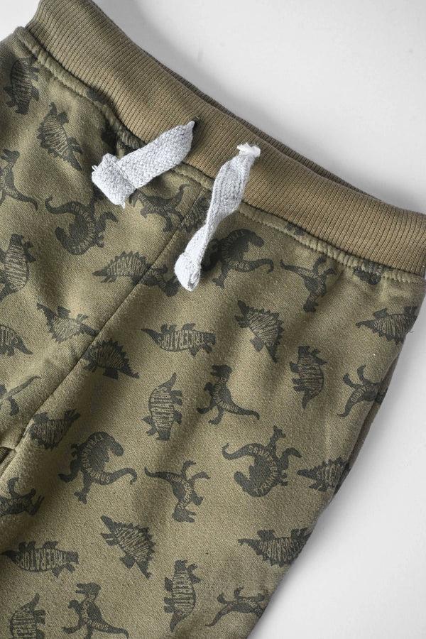 Elo Kiki & Koko Kid's Dinosaur Printed Fleece Jogger Pants Olive