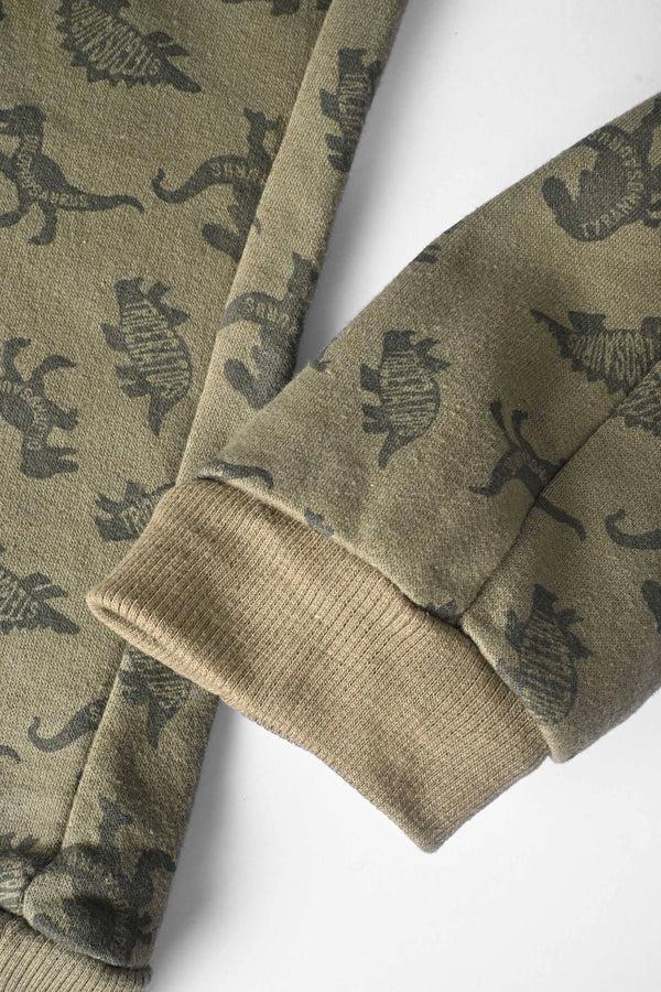 Elo Kiki & Koko Kid's Dinosaur Printed Fleece Jogger Pants Olive