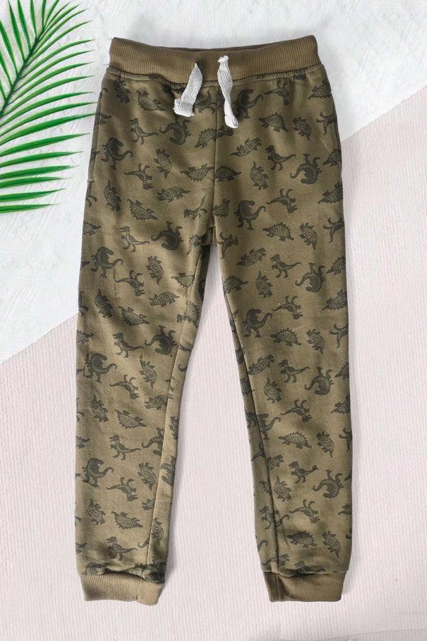 elo Kiki & Koko Kid's Dinosaur Printed Fleece Jogger Pants Olive