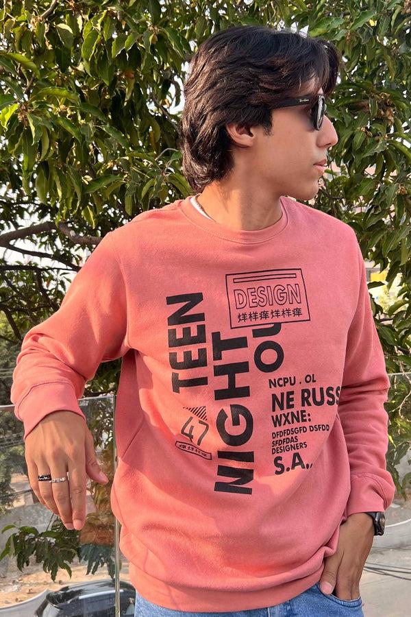 Elo L.A.T Men's Teen Night Printed Fleece Sweat Shirt Powder Pink
