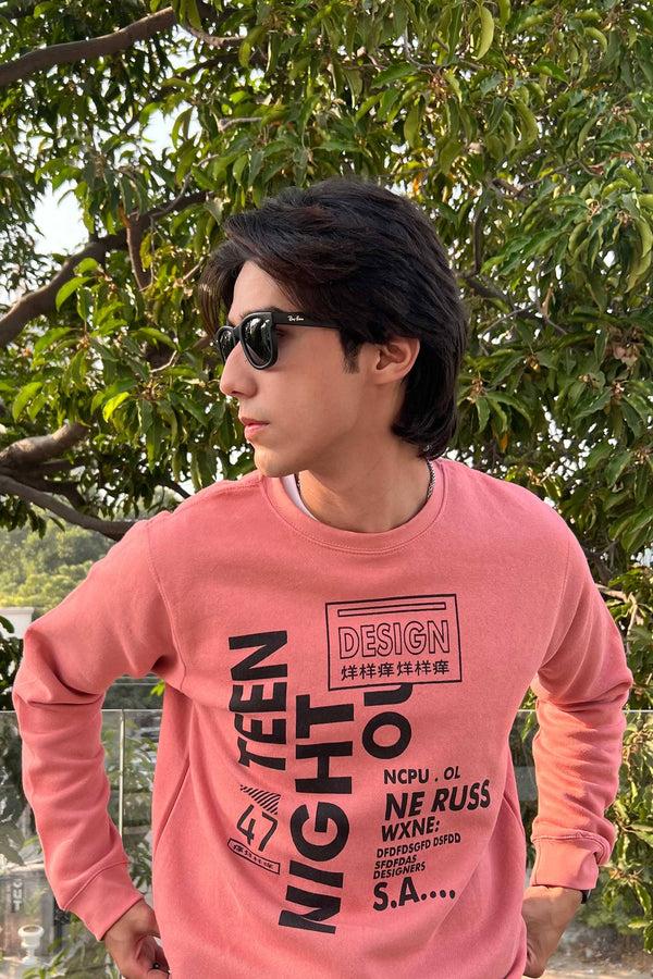 Elo L.A.T Men's Teen Night Printed Fleece Sweat Shirt Powder Pink