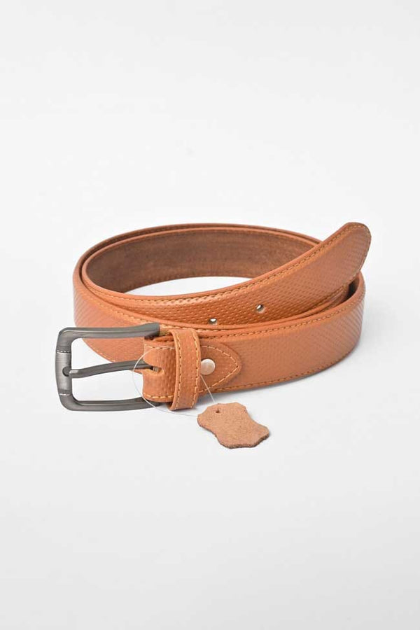 elo L&L Men's Aksaray Textured Design PU Leather Belt Mustard