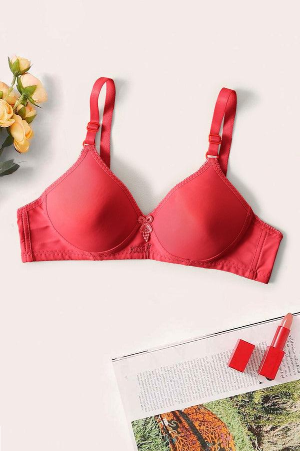 elo Lanmengzhu Women's Rose Embroidered Padded Bra Red