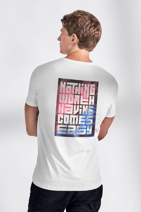 Elo LE Men's CEO Worth It Printed V-Neck Short Sleeve Tee Shirt White