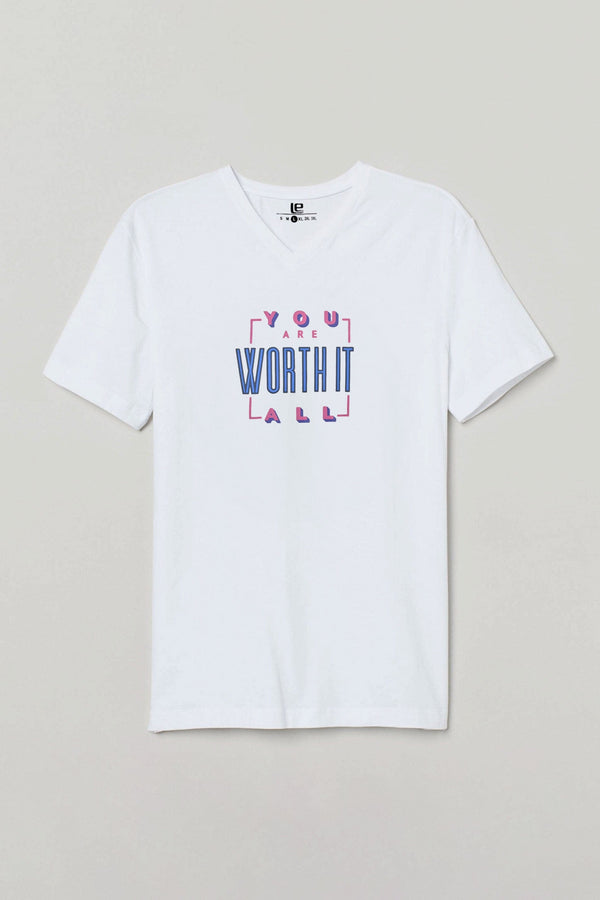 Elo LE Men's CEO Worth It Printed V-Neck Short Sleeve Tee Shirt White