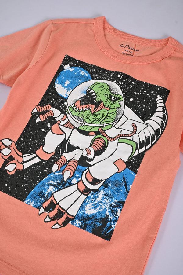 Elo Le Printemps Boy's Dinosaur Printed Tee Shirt Powder Pink