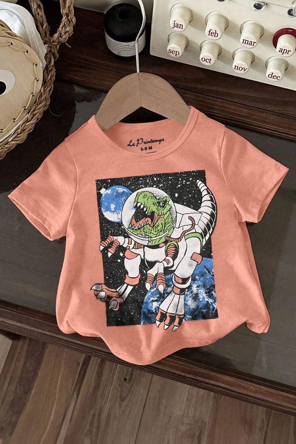 elo Le Printemps Boy's Dinosaur Printed Tee Shirt Powder Pink
