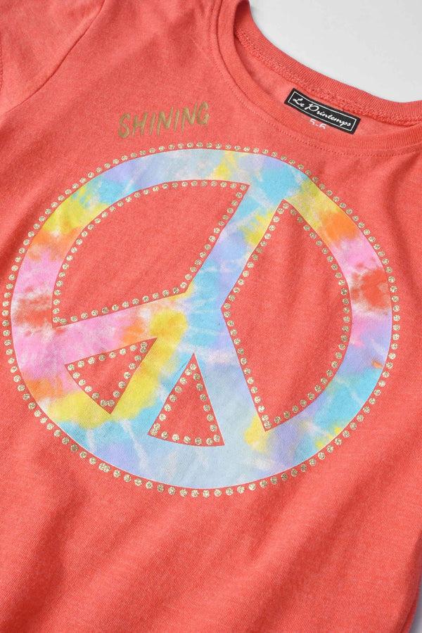 Elo Le Printemps Girl's Peace Sign Printed Tee Shirt Coral Red
