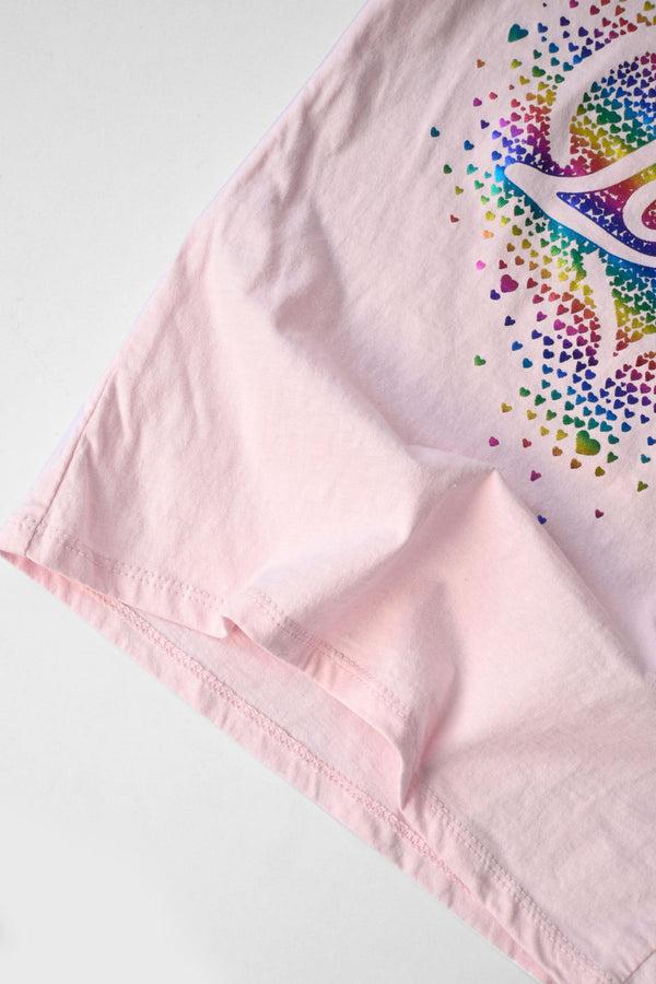 Elo Le Printemps Girl's Rainbow Heart Love Printed Tee Shirt Pink