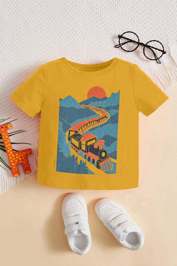 elo Le Printemps Kid's Train Printed Tee Shirt Yellow