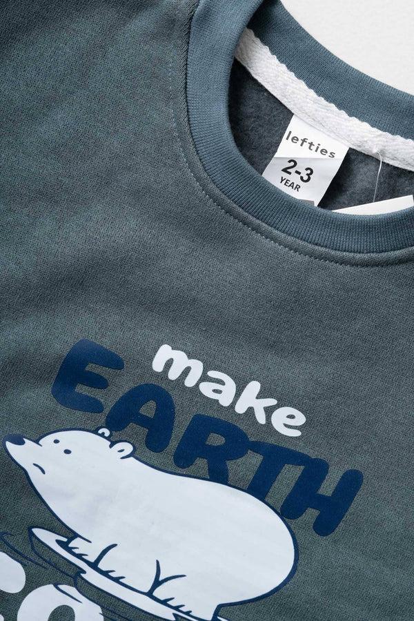 Elo Lefties Kid's Make Earth Printed Fleece Sweatshirt Teal