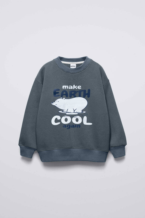 elo Lefties Kid's Make Earth Printed Fleece Sweatshirt Teal