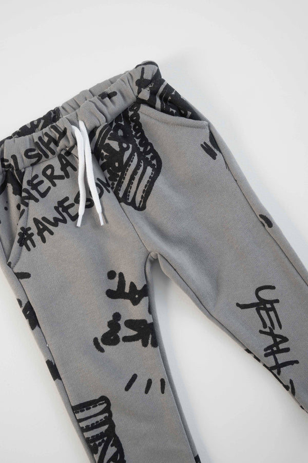 Elo LFT Boy's Yeah Bro Awesome Printed Fleece Jogger Pants Grey