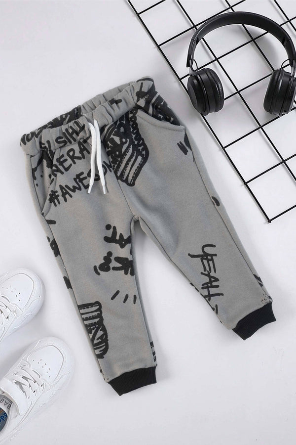 elo LFT Boy's Yeah Bro Awesome Printed Fleece Jogger Pants Grey