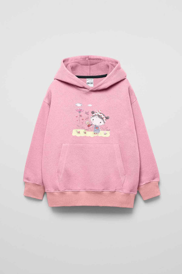 elo LFT Girl's Doll Printed Fleece Pullover Hoodie Pink