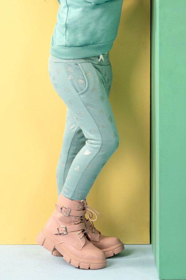 Elo LFT Girl's Heart Printed Fleece Jogger Pants Sky