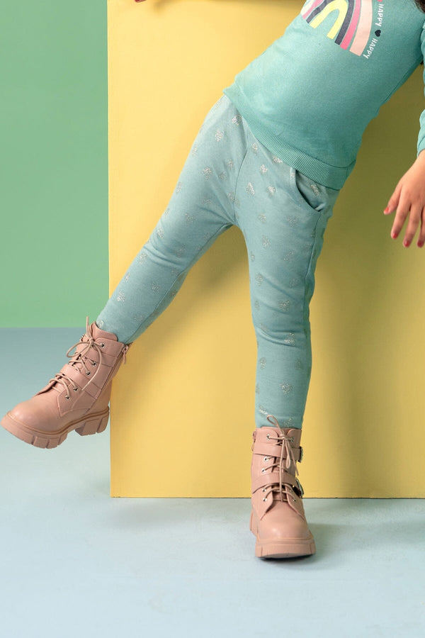 elo LFT Girl's Heart Printed Fleece Jogger Pants Sky