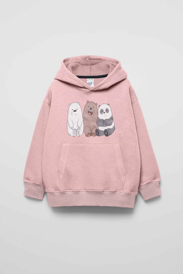 elo LFT Kid's Bears Printed Fleece Pullover Hoodie Tea Pink