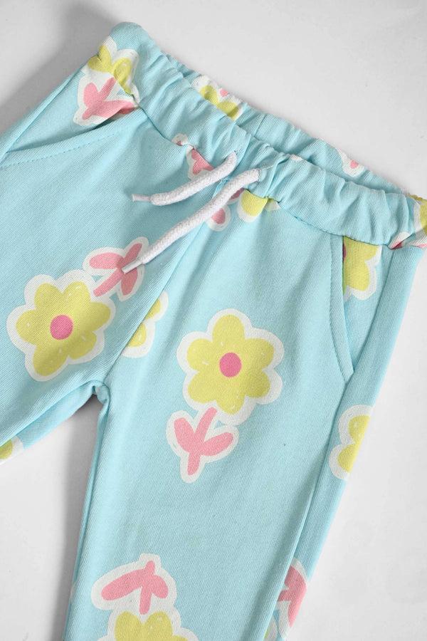 Elo LFT Kid's Daisy Floral Printed Design Terry Jogger Pants Sky