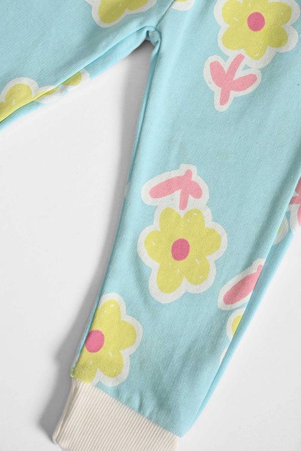 Elo LFT Kid's Daisy Floral Printed Design Terry Jogger Pants Sky