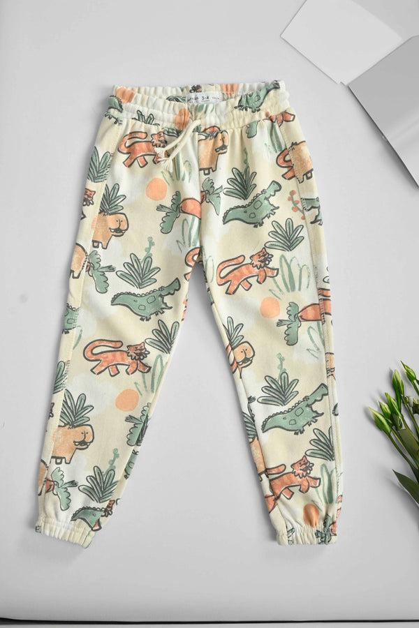 Elo LFT Kid's Dinosaur Printed Terry Jogger Pants Oatmeal