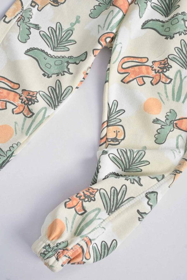 Elo LFT Kid's Dinosaur Printed Terry Jogger Pants Oatmeal