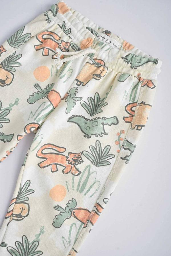 Elo LFT Kid's Dinosaur Printed Terry Jogger Pants Oatmeal