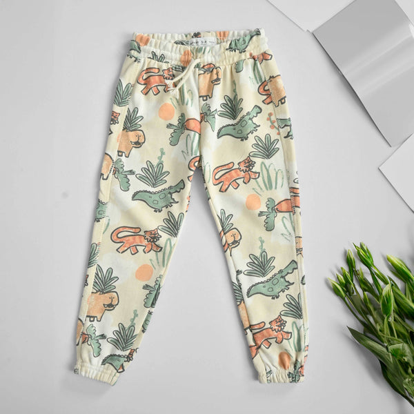 elo LFT Kid's Dinosaur Printed Terry Jogger Pants Oatmeal