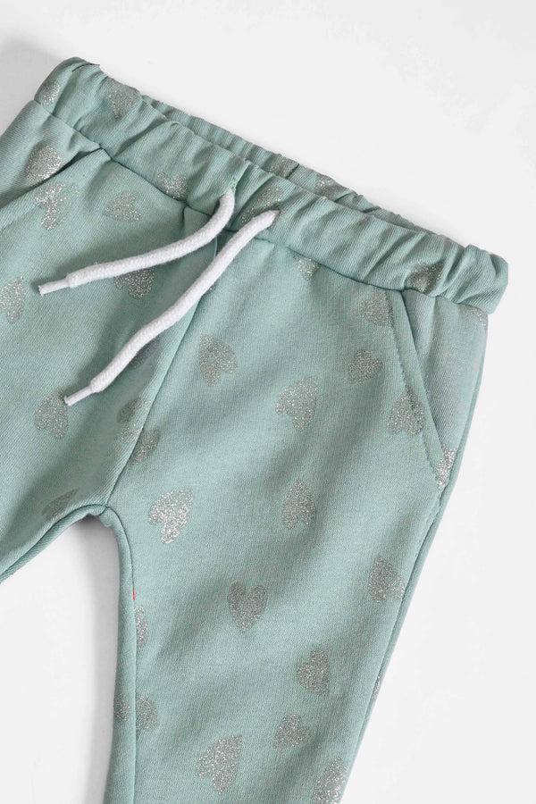 Elo LFT Kid's Glitter Hearts Design Fleece Jogger Pants Light Turquoise