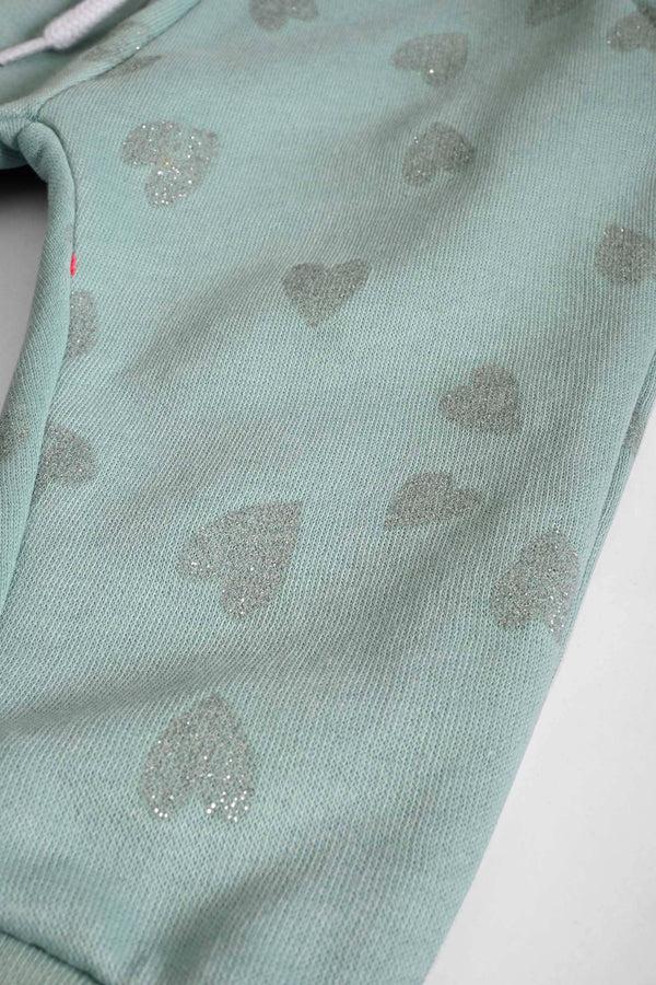 Elo LFT Kid's Glitter Hearts Design Fleece Jogger Pants Light Turquoise