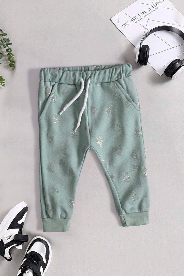 elo LFT Kid's Glitter Hearts Design Fleece Jogger Pants Light Turquoise