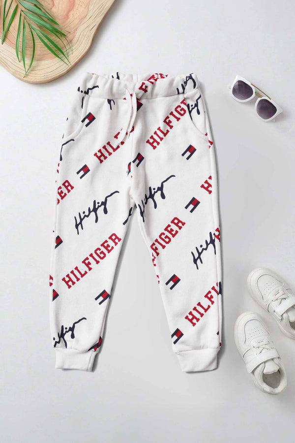 elo LFT Kid's Hilfiger Printed Fleece Jogger Pants Off White