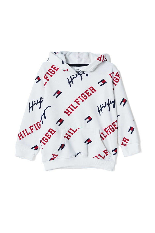 elo LFT Kid's Hilfiger Printed Pullover Hoodie White