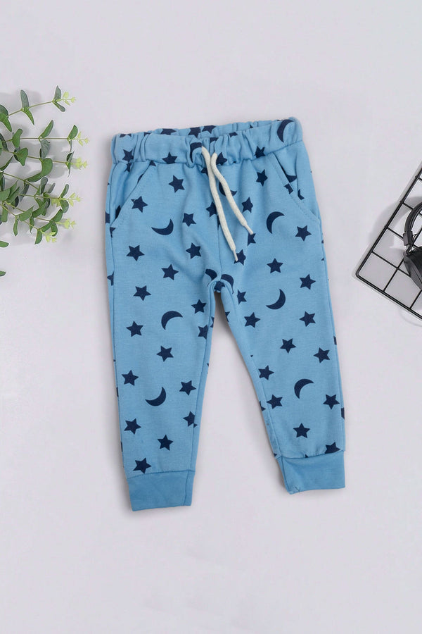 elo LFT Kid's Star & Moon Printed Fleece Jogger Pants Blue